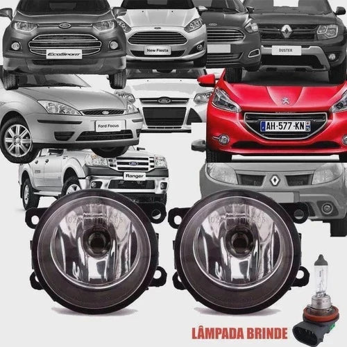 Farol de Milha Universal com Lente de Vidro e Lâmpadas de Brinde