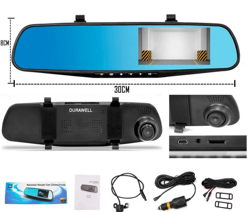 Camera Retrovisor Com Gravação Com 2 Câmeras Ré E Frontal – Gravadora Dvr FI1177